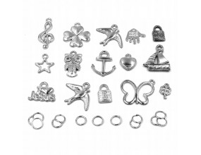 ZAWIESZKI CHARMS MIX + OGNIWA ZESTAW 30 EL.SREBRNE