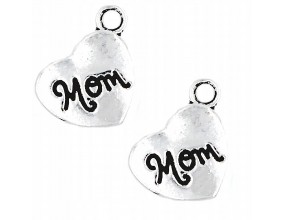 Zawieszka metalowa charms SERCE MOM 17x14mm 2szt