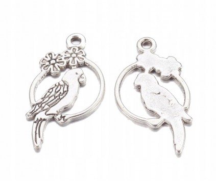 Zawieszka PAPUGA charms metal 28x15mm 4szt